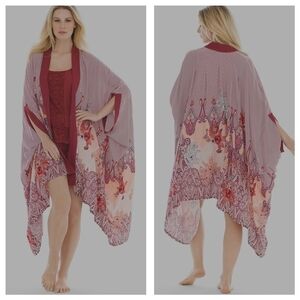 Soma Rayon Challis Pajama Wrap Nomadic Scarf Cherrywood Sz OS Boho Casual Loungy